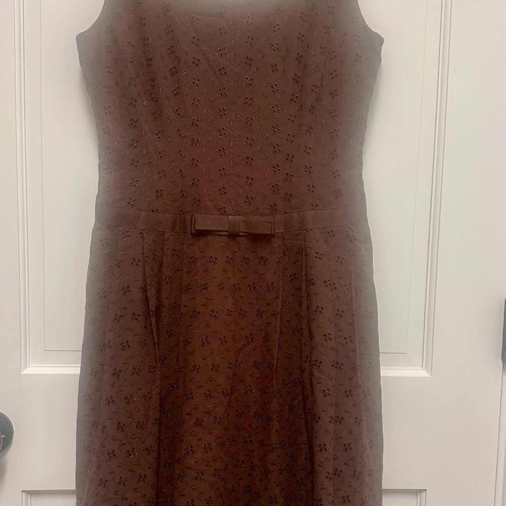 Talbots Brown Eyelet A-line Midi Dress Scoop Neck Sleeveless